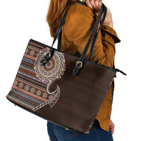 Fijian Masi Tribal Tattoos Art Pattern Leather Tote Bag Brown Color Half Style - Polynesian Pride