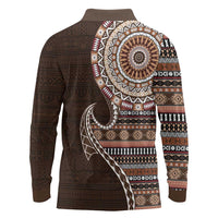 Fijian Masi Tribal Tattoos Art Pattern Long Sleeve Polo Shirt Brown Color Half Style - Polynesian Pride