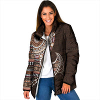 Fijian Masi Tribal Tattoos Art Pattern Padded Jacket Brown Color Half Style - Polynesian Pride