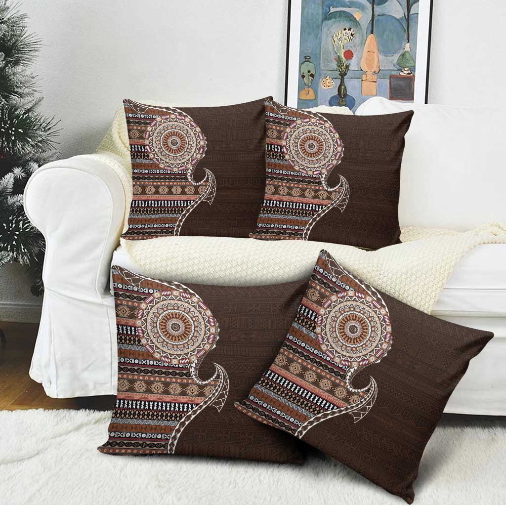 Fijian Masi Tribal Tattoos Art Pattern Pillow Cover Brown Color Half Style - Polynesian Pride