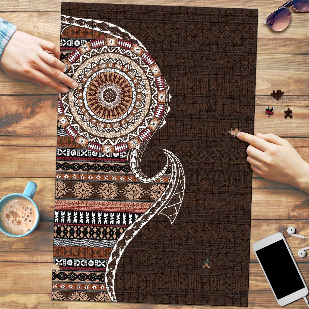 Fijian Masi Tribal Tattoos Art Pattern Puzzle Brown Color Half Style - Polynesian Pride