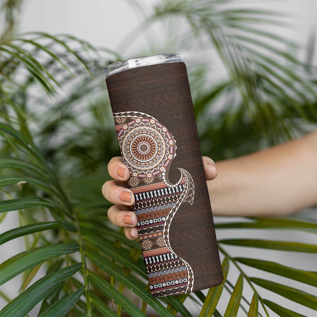 Fijian Masi Tribal Tattoos Art Pattern Skinny Tumbler Brown Color Half Style - Polynesian Pride