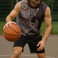 Fijian Masi Tribal Tattoos Art Pattern Sleeveless Hoodie Brown Color Half Style - Polynesian Pride