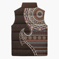 Fijian Masi Tribal Tattoos Art Pattern Sleeveless Puffer Jacket Brown Color Half Style - Polynesian Pride