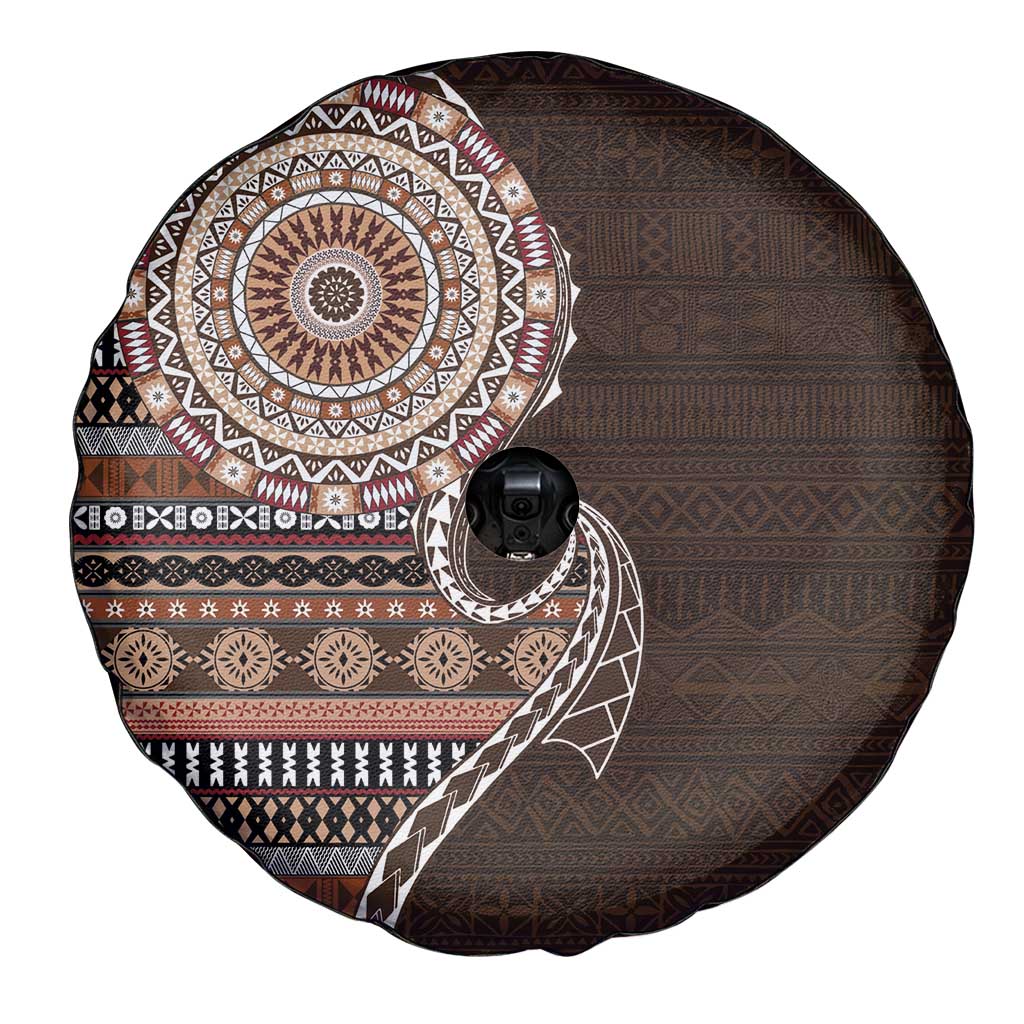 Fijian Masi Tribal Tattoos Art Pattern Spare Tire Cover Brown Color Half Style - Polynesian Pride