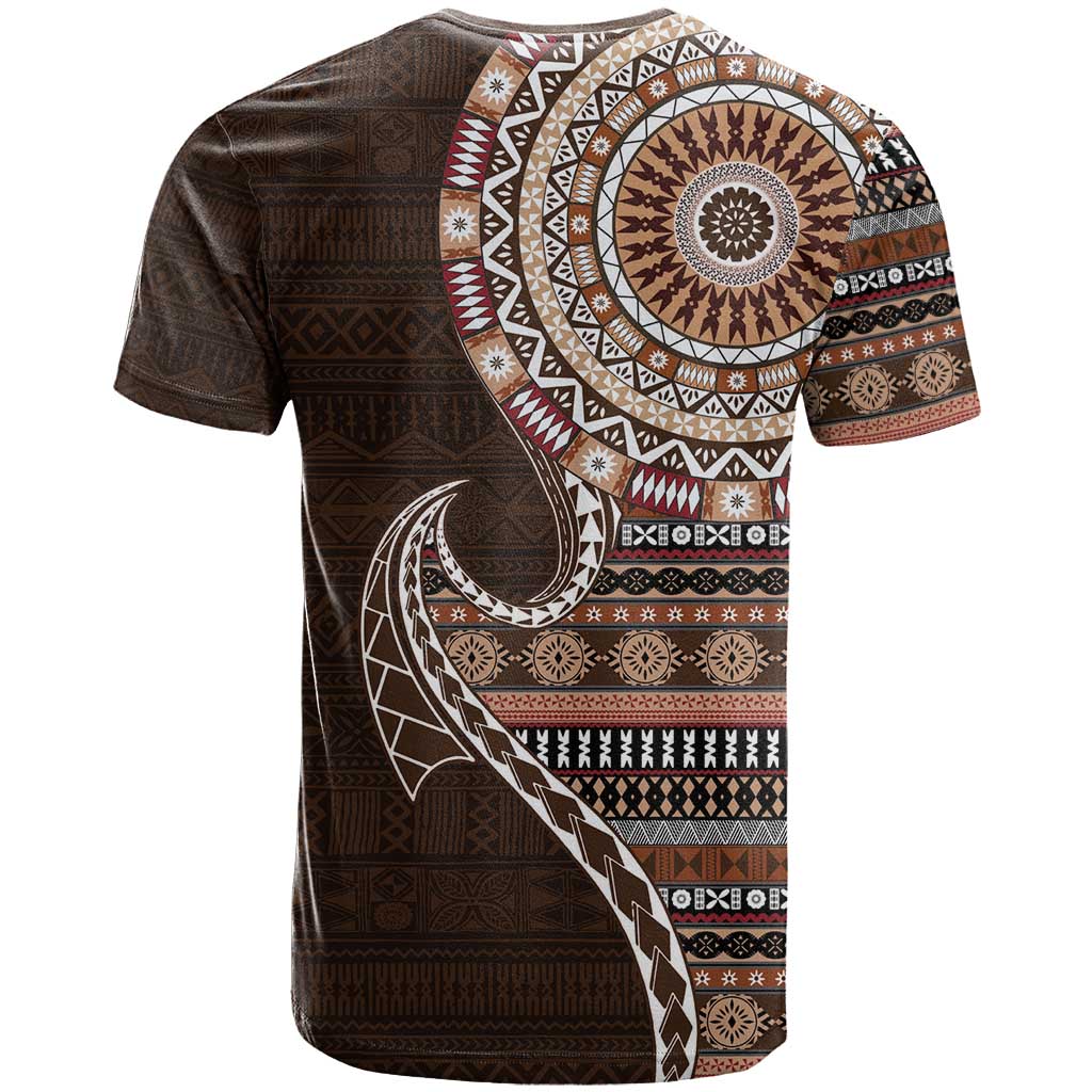 Fijian Masi Tribal Tattoos Art Pattern T Shirt Brown Color Half Style - Polynesian Pride