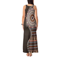 Fijian Masi Tribal Tattoos Art Pattern Tank Maxi Dress Brown Color Half Style - Polynesian Pride