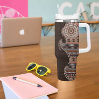 Fijian Masi Tribal Tattoos Art Pattern Tumbler With Handle Brown Color Half Style - Polynesian Pride