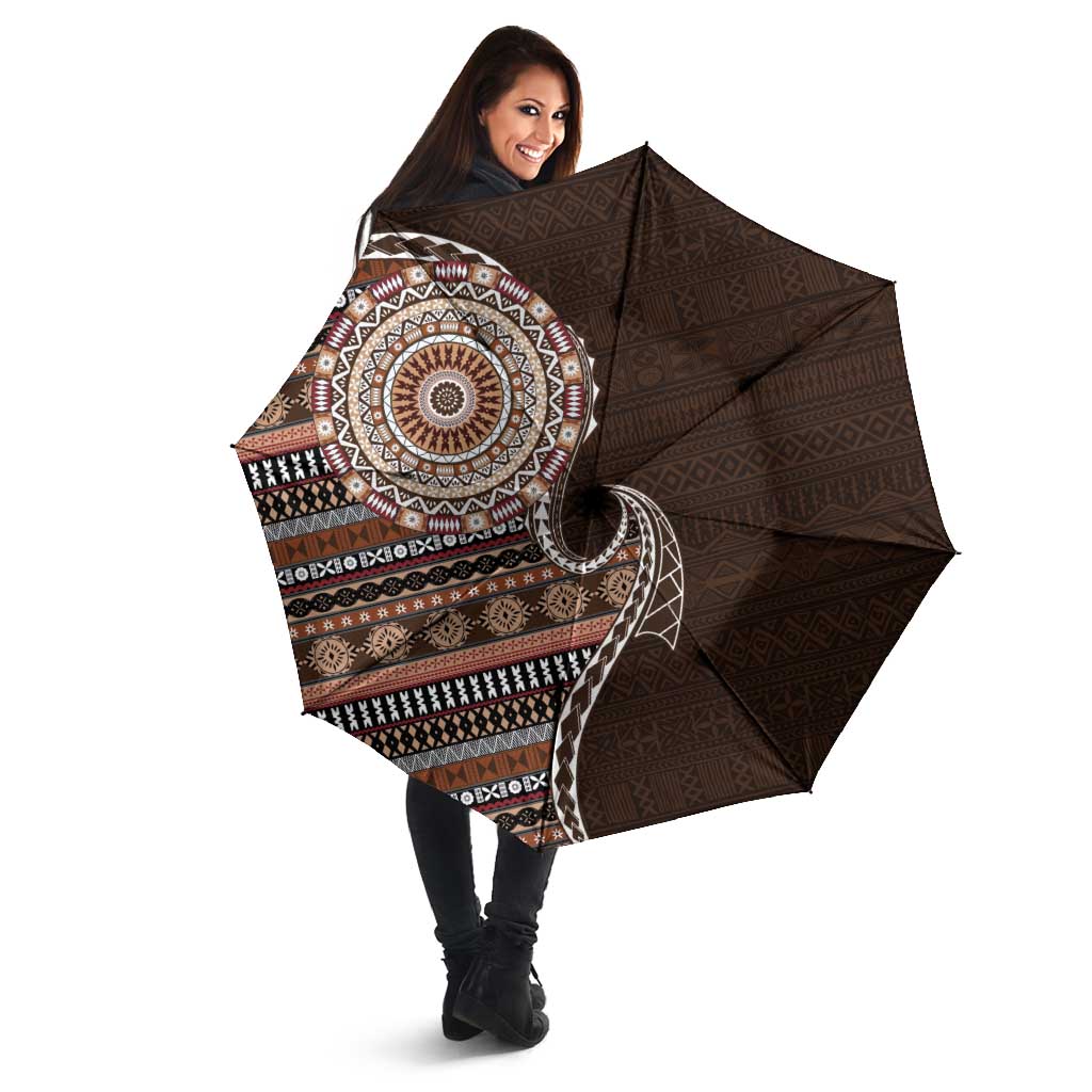 Fijian Masi Tribal Tattoos Art Pattern Umbrella Brown Color Half Style - Polynesian Pride