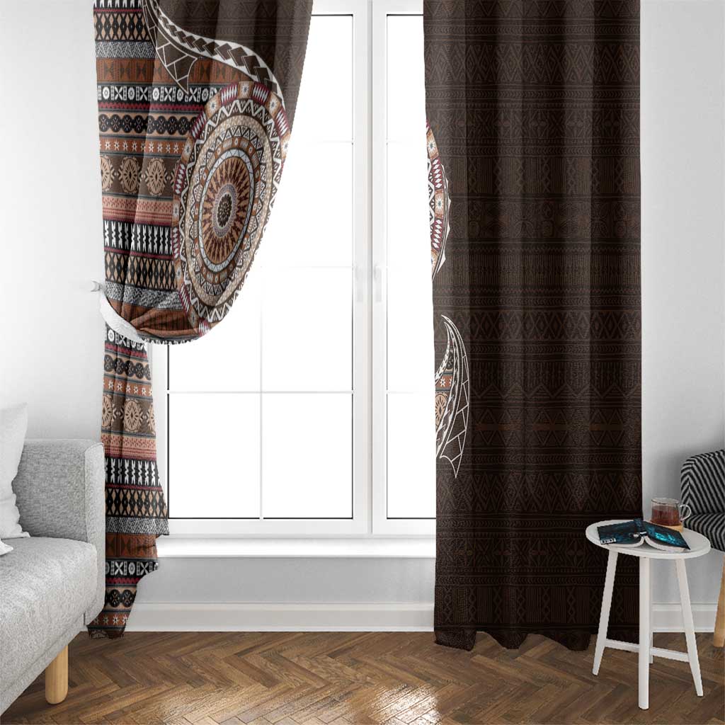 Fijian Masi Tribal Tattoos Art Pattern Window Curtain Brown Color Half Style - Polynesian Pride