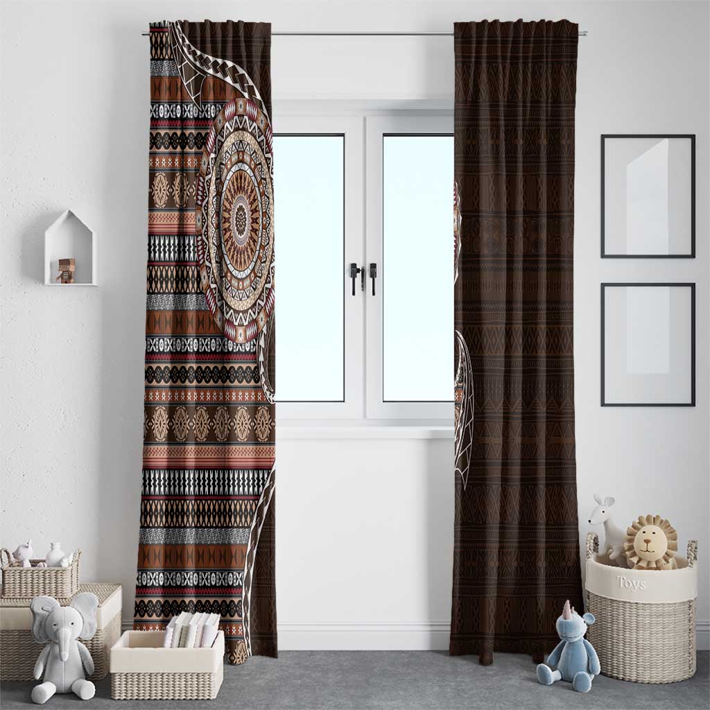 Fijian Masi Tribal Tattoos Art Pattern Window Curtain Brown Color Half Style - Polynesian Pride