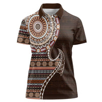 Fijian Masi Tribal Tattoos Art Pattern Women Polo Shirt Brown Color Half Style - Polynesian Pride