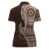 Fijian Masi Tribal Tattoos Art Pattern Women Polo Shirt Brown Color Half Style - Polynesian Pride