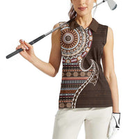 Fijian Masi Tribal Tattoos Art Pattern Women Sleeveless Polo Shirt Brown Color Half Style - Polynesian Pride