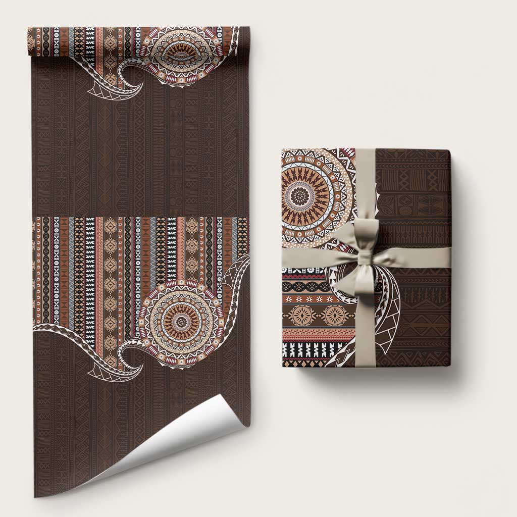 Fijian Masi Tribal Tattoos Art Pattern Wrapping Paper Brown Color Half Style - Polynesian Pride