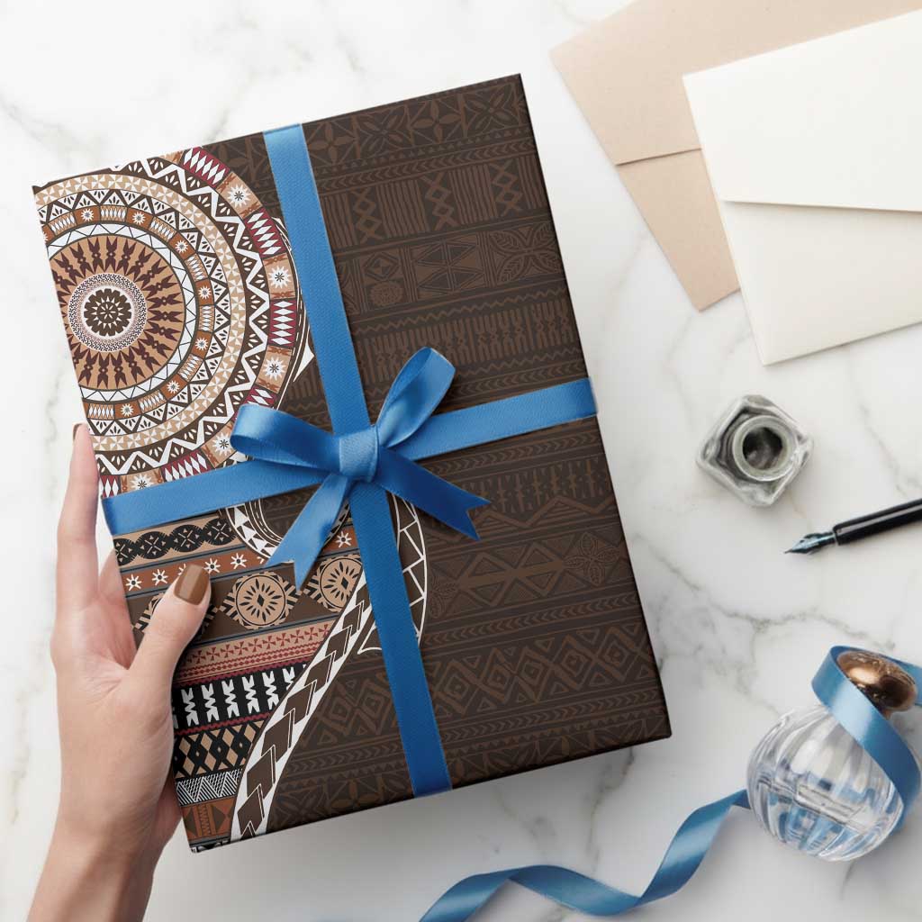Fijian Masi Tribal Tattoos Art Pattern Wrapping Paper Brown Color Half Style LT03 - Polynesian Pride