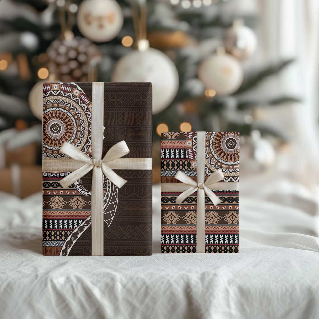 Fijian Masi Tribal Tattoos Art Pattern Wrapping Paper Brown Color Half Style LT03 - Polynesian Pride