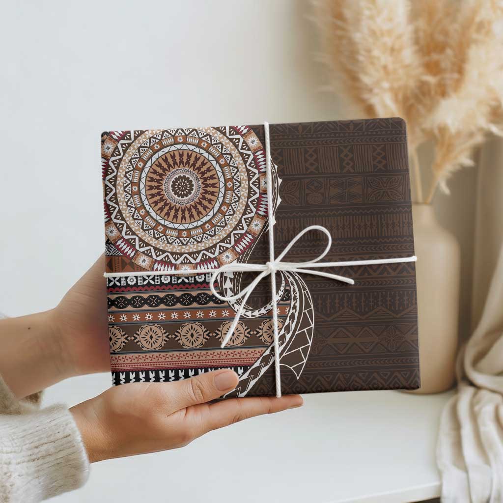 Fijian Masi Tribal Tattoos Art Pattern Wrapping Paper Brown Color Half Style LT03 - Polynesian Pride