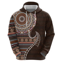 Fijian Masi Tribal Tattoos Art Pattern Zip Hoodie Brown Color Half Style - Polynesian Pride