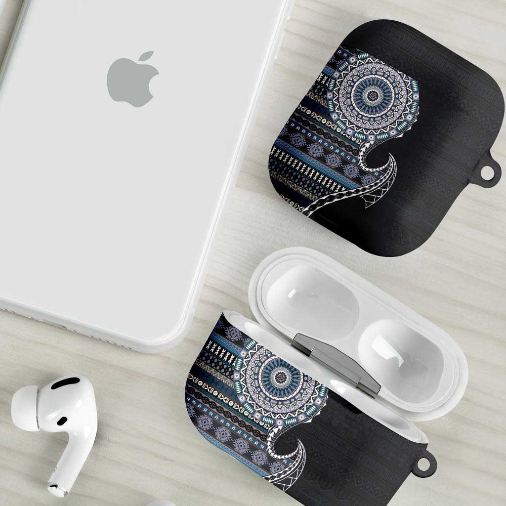 Fijian Masi Tribal Tattoos Art Pattern AirPods Case Navy Color Half Style - Polynesian Pride
