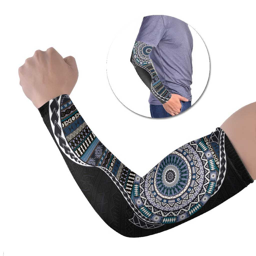 Fijian Masi Tribal Tattoos Art Pattern Arm Sleeves Navy Color Half Style - Polynesian Pride