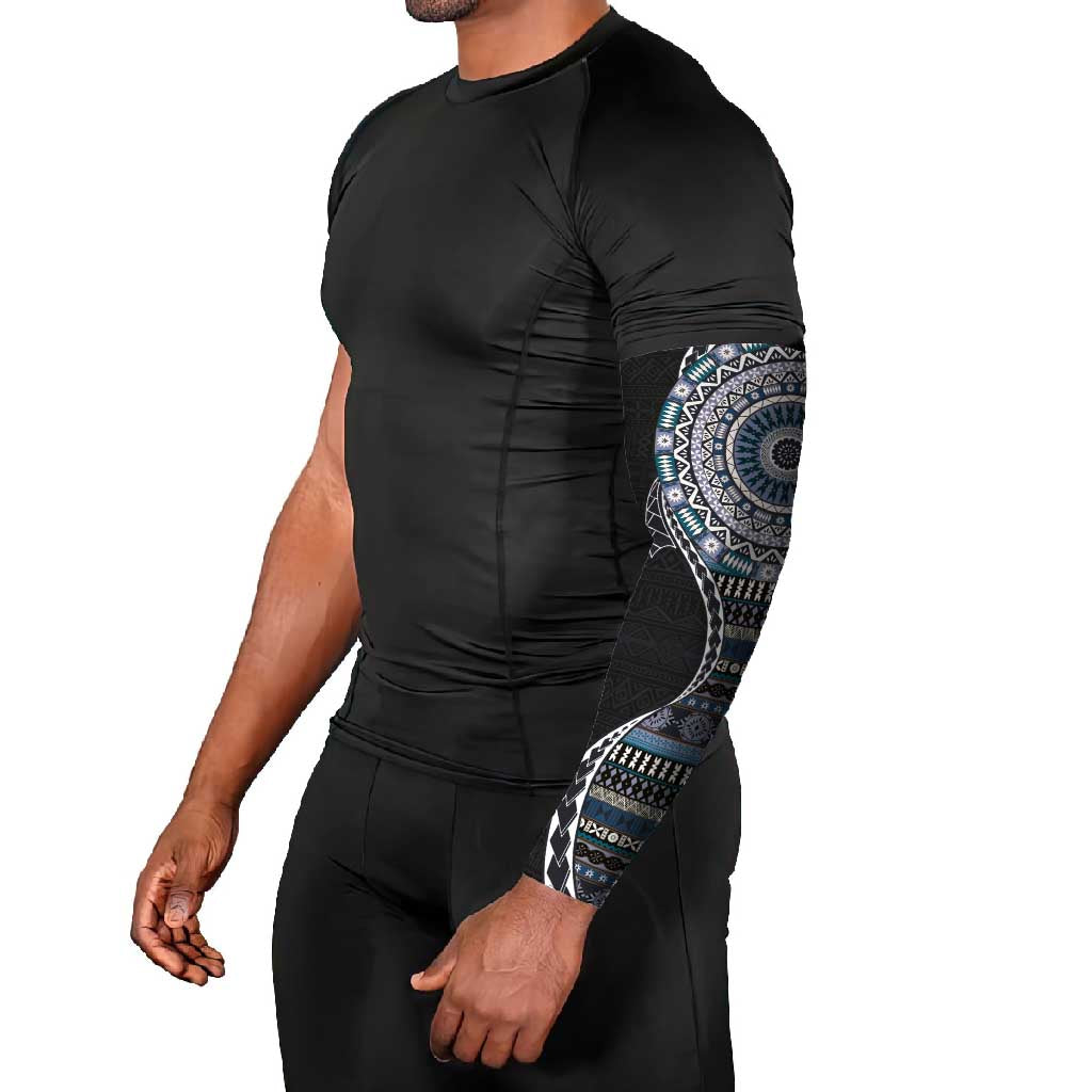Fijian Masi Tribal Tattoos Art Pattern Arm Sleeves Navy Color Half Style - Polynesian Pride