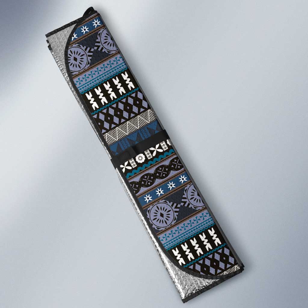 Fijian Masi Tribal Tattoos Art Pattern Auto Sun Shade Navy Color Half Style - Polynesian Pride