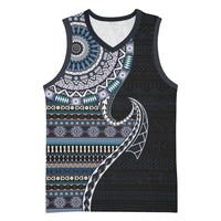 Fijian Masi Tribal Tattoos Art Pattern Basketball Jersey Navy Color Half Style - Polynesian Pride