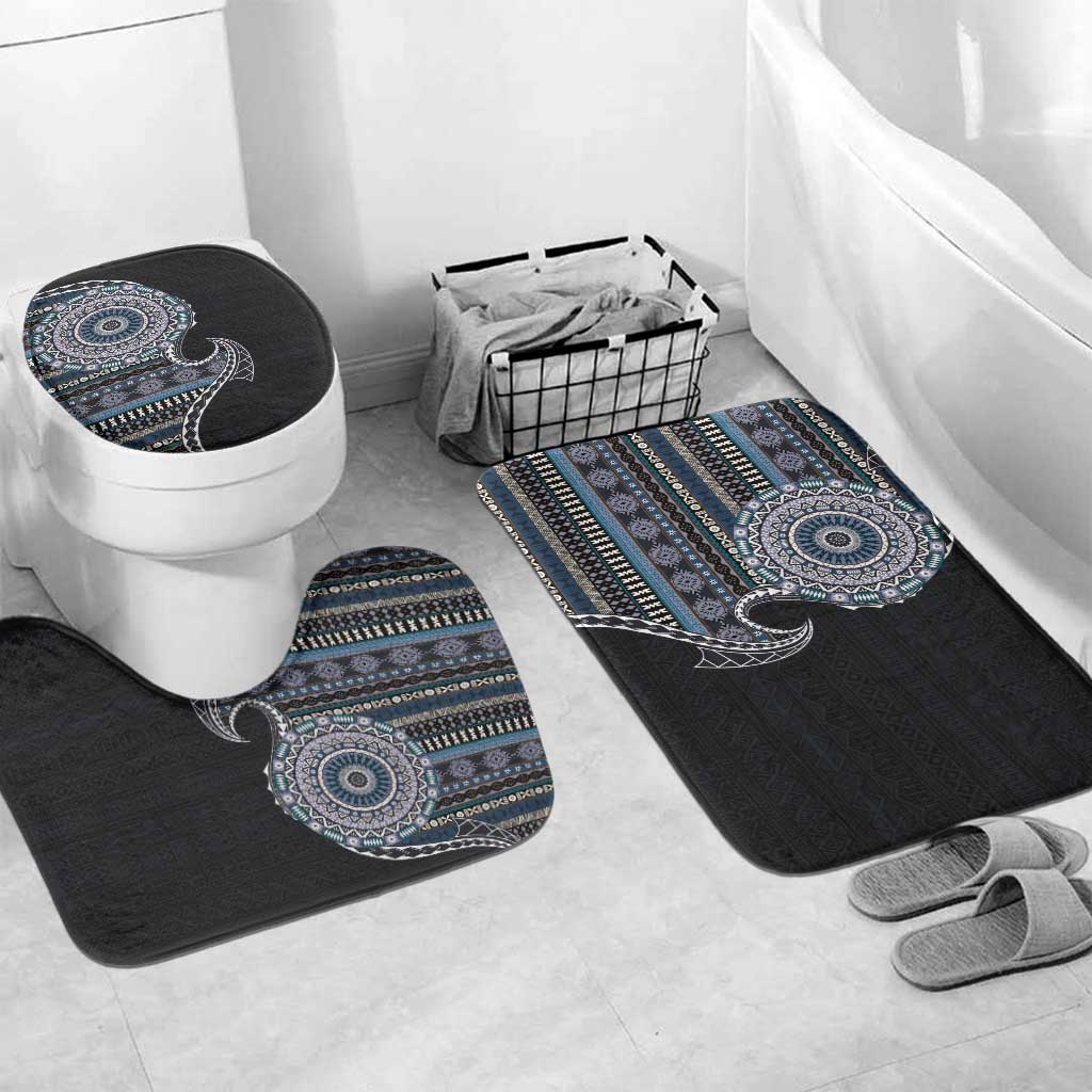 Fijian Masi Tribal Tattoos Art Pattern Bathroom Set Navy Color Half Style - Polynesian Pride