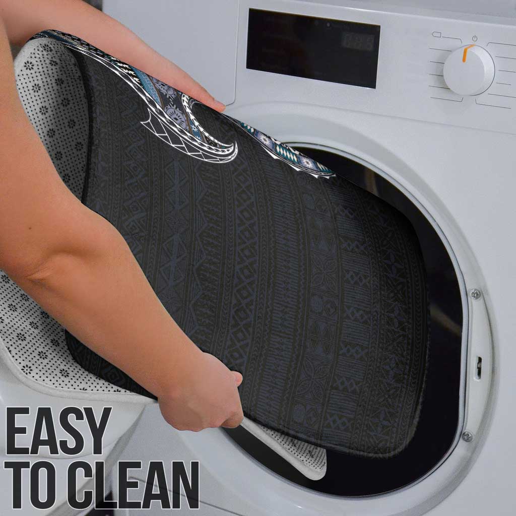 Fijian Masi Tribal Tattoos Art Pattern Bathroom Set Navy Color Half Style - Polynesian Pride