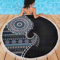 Fijian Masi Tribal Tattoos Art Pattern Beach Blanket Navy Color Half Style - Polynesian Pride