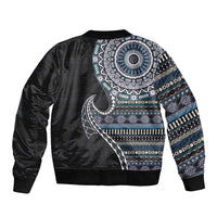 Fijian Masi Tribal Tattoos Art Pattern Bomber Jacket Navy Color Half Style - Polynesian Pride