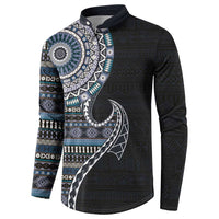 Fijian Masi Tribal Tattoos Art Pattern Button Sweatshirt Navy Color Half Style - Polynesian Pride
