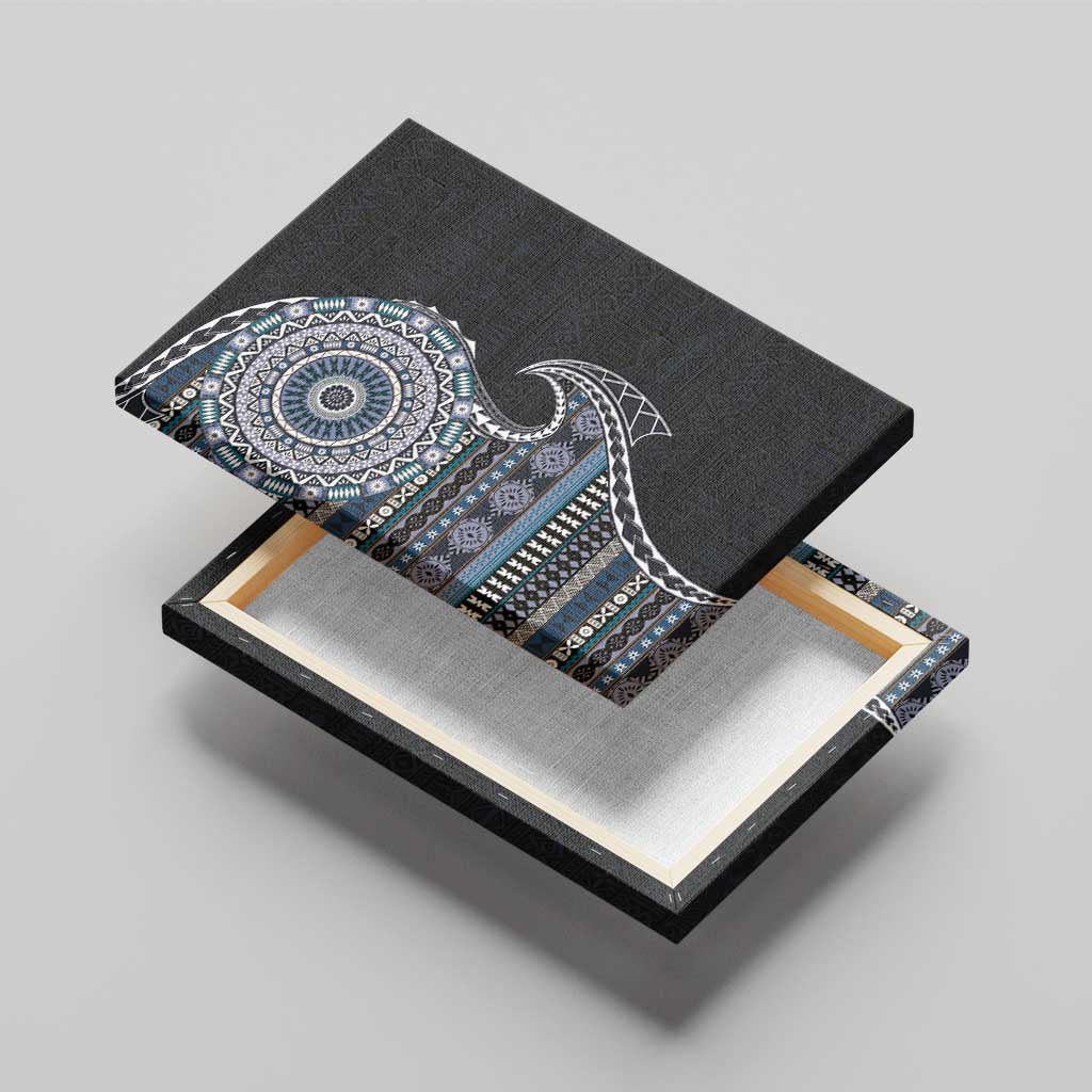 Fijian Masi Tribal Tattoos Art Pattern Canvas Wall Art Navy Color Half Style - Polynesian Pride