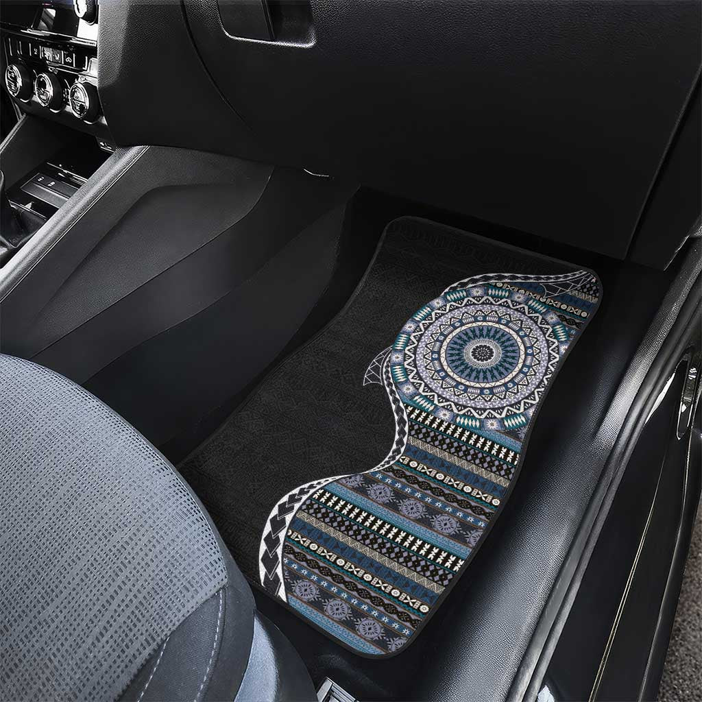 Fijian Masi Tribal Tattoos Art Pattern Car Mats Navy Color Half Style - Polynesian Pride