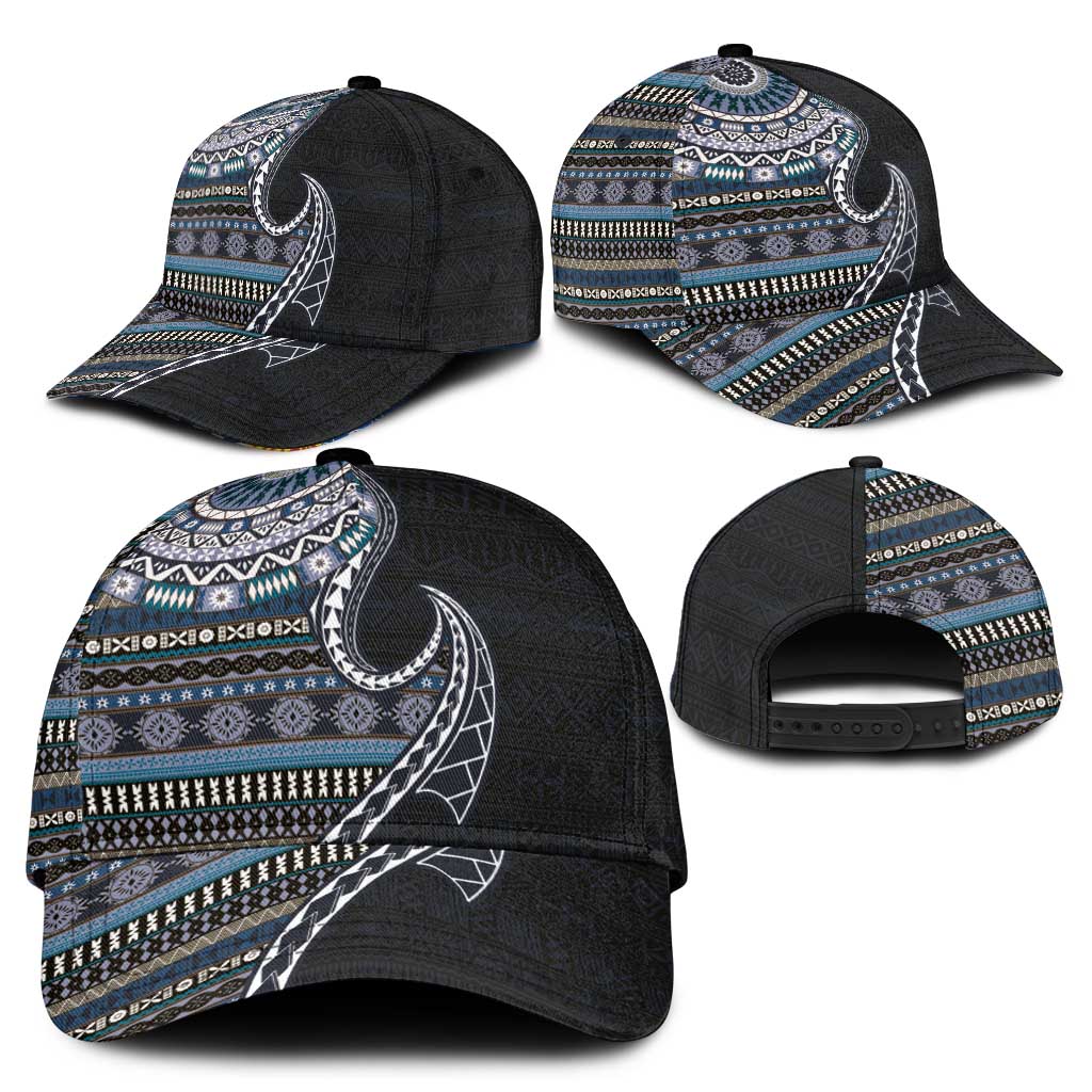 Fijian Masi Tribal Tattoos Art Pattern Classic Cap Navy Color Half Style - Polynesian Pride