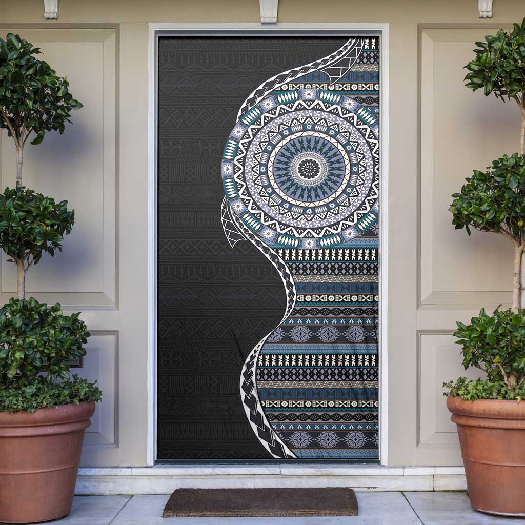 Fijian Masi Tribal Tattoos Art Pattern Door Cover Navy Color Half Style - Polynesian Pride