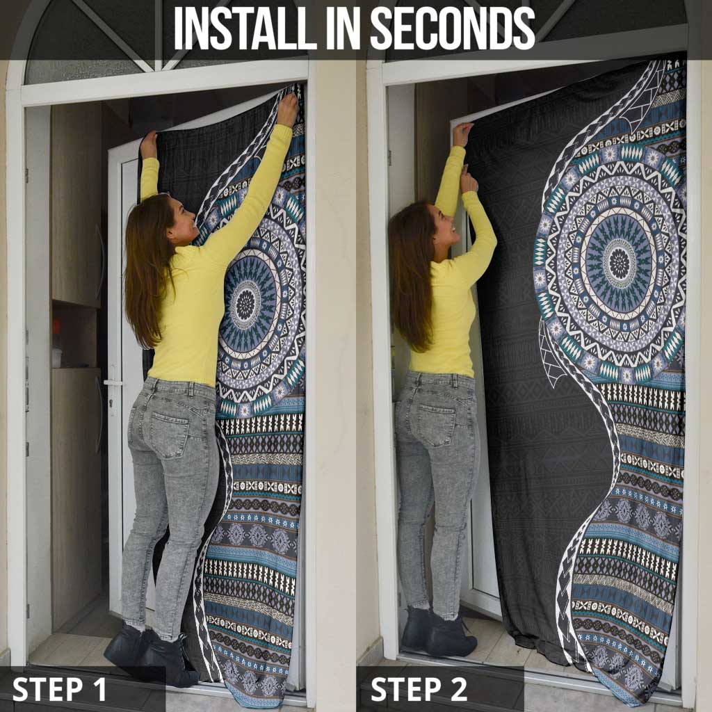 Fijian Masi Tribal Tattoos Art Pattern Door Cover Navy Color Half Style - Polynesian Pride