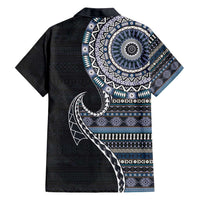 Fijian Masi Tribal Tattoos Art Pattern Family Matching Puletasi and Hawaiian Shirt Navy Color Half Style - Polynesian Pride