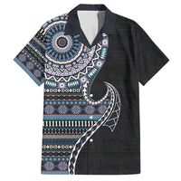 Fijian Masi Tribal Tattoos Art Pattern Family Matching Summer Maxi Dress and Hawaiian Shirt Navy Color Half Style - Polynesian Pride