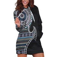 Fijian Masi Tribal Tattoos Art Pattern Hoodie Dress Navy Color Half Style - Polynesian Pride