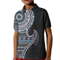 Fijian Masi Tribal Tattoos Art Pattern Kid Polo Shirt Navy Color Half Style - Polynesian Pride
