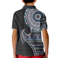 Fijian Masi Tribal Tattoos Art Pattern Kid Polo Shirt Navy Color Half Style - Polynesian Pride