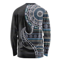Fijian Masi Tribal Tattoos Art Pattern Long Sleeve Shirt Navy Color Half Style - Polynesian Pride