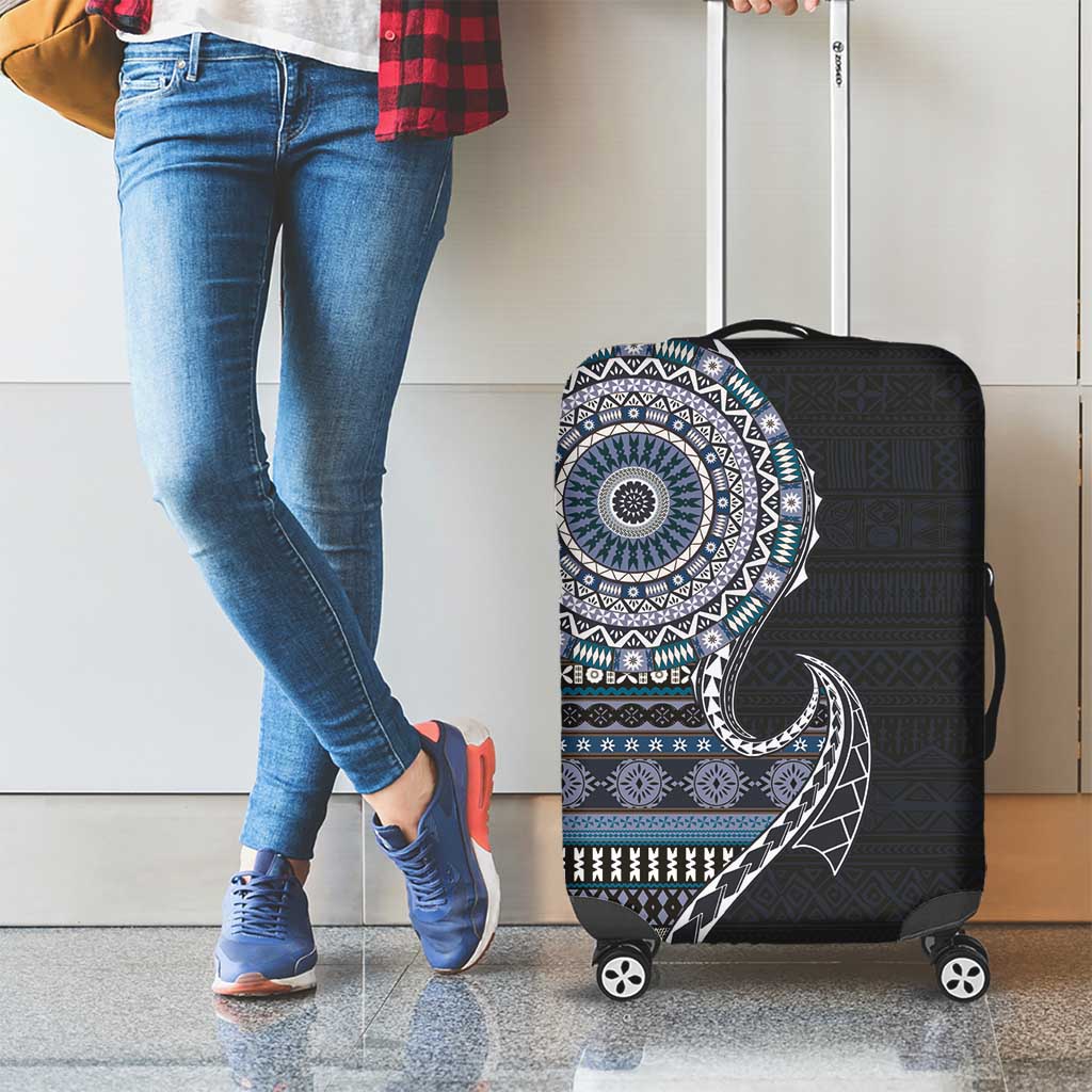 Fijian Masi Tribal Tattoos Art Pattern Luggage Cover Navy Color Half Style - Polynesian Pride