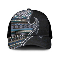 Fijian Masi Tribal Tattoos Art Pattern Mesh Trucker Cap Navy Color Half Style - Polynesian Pride