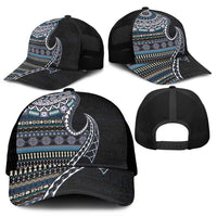 Fijian Masi Tribal Tattoos Art Pattern Mesh Trucker Cap Navy Color Half Style - Polynesian Pride