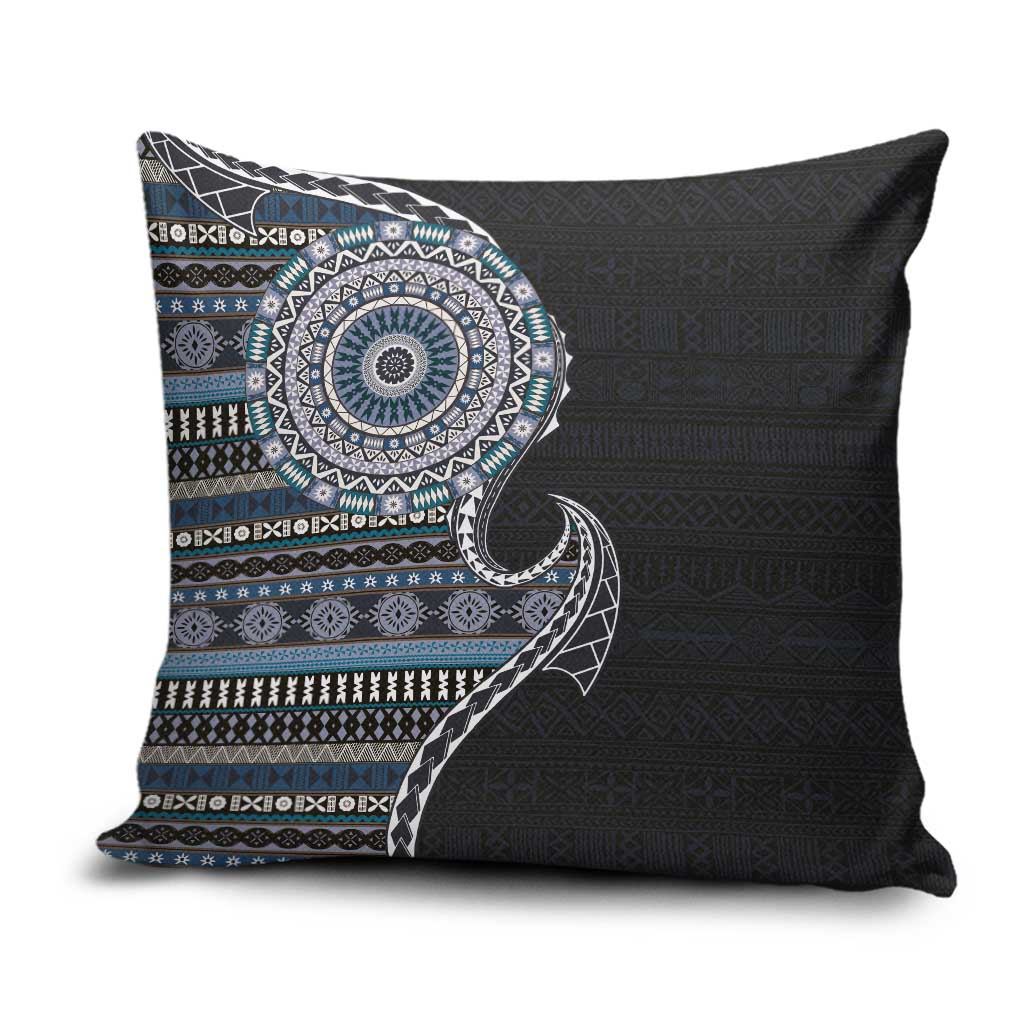 Fijian Masi Tribal Tattoos Art Pattern Pillow Cover Navy Color Half Style - Polynesian Pride