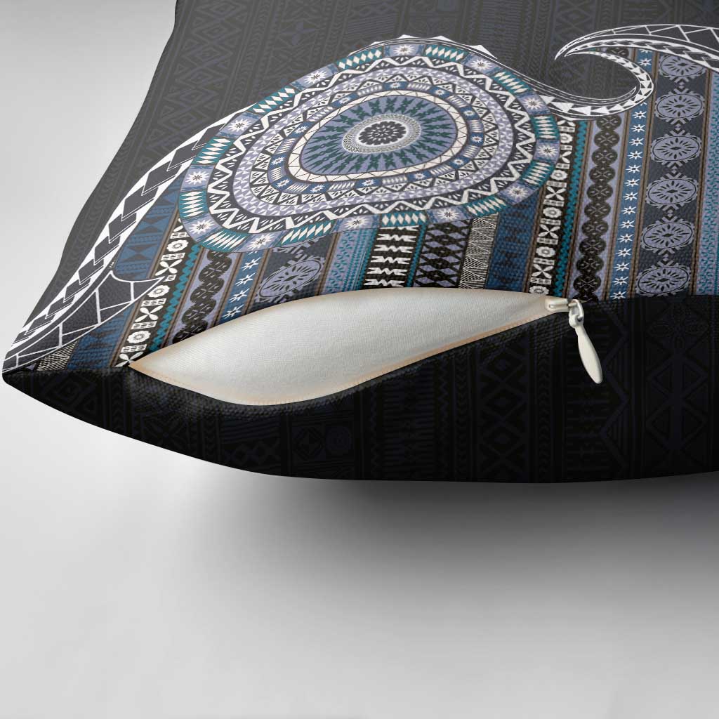 Fijian Masi Tribal Tattoos Art Pattern Pillow Cover Navy Color Half Style - Polynesian Pride
