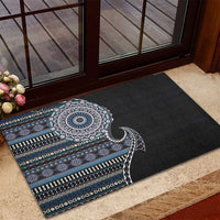Fijian Masi Tribal Tattoos Art Pattern Rubber Doormat Navy Color Half Style - Polynesian Pride